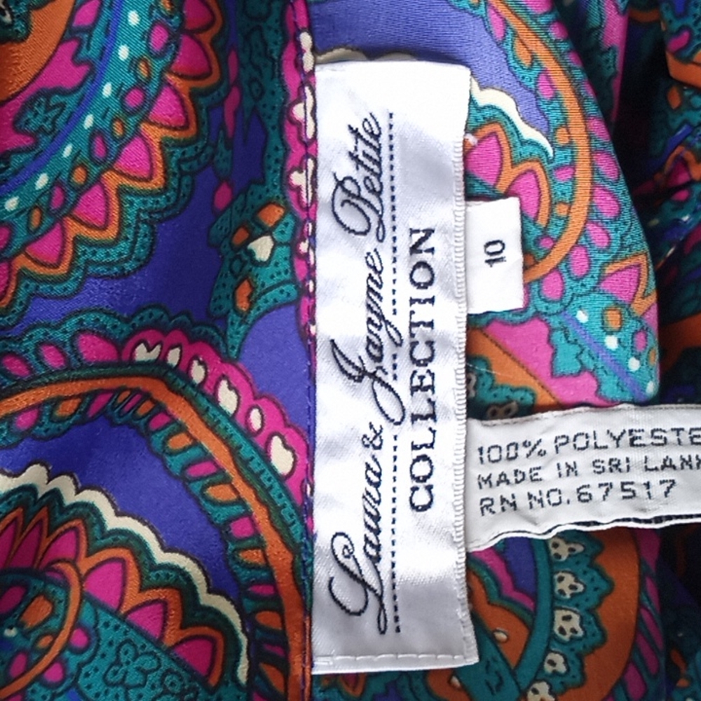 Vintage Laura & Jayne Women’s Paisley Bow Tie Lightweight Blouse Sz P10 - Picture 9 of 12